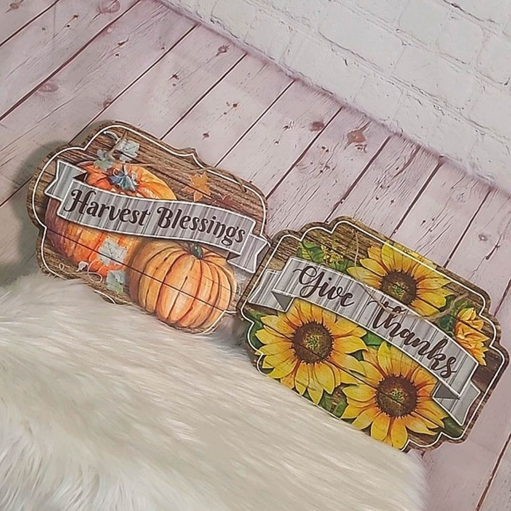 Pair Hobby Lobby Thanksgiving Harvest Fall Pumpkin Sunflower Hanging Wall Decor - Picture 3 of 14